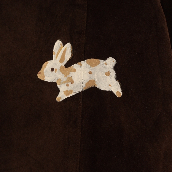 Hand Painted Vintage Suede Jacket With Faux Fur Inside Bunnies Rabbits M - Picture 11 of 15